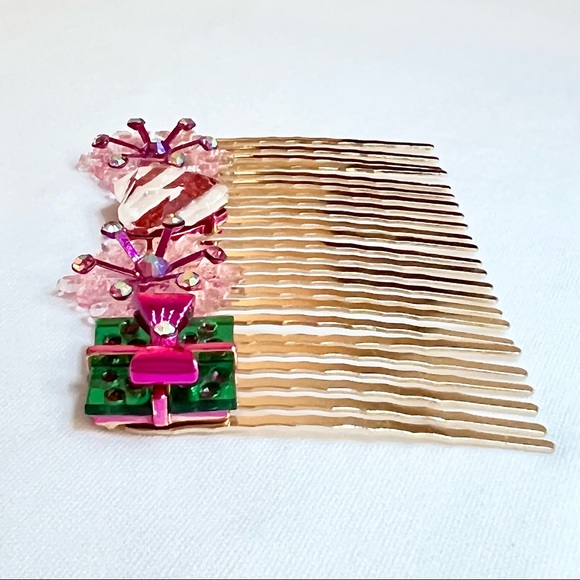 Betsey Johnson ‘Pink XMAS’ Hair Comb & Hair Pin Set NWT/HTF! - Picture 5 of 15